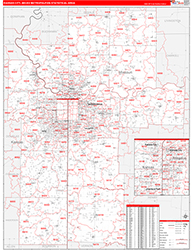 Kansas City Metro Area Wall Map Red Line Style 2026